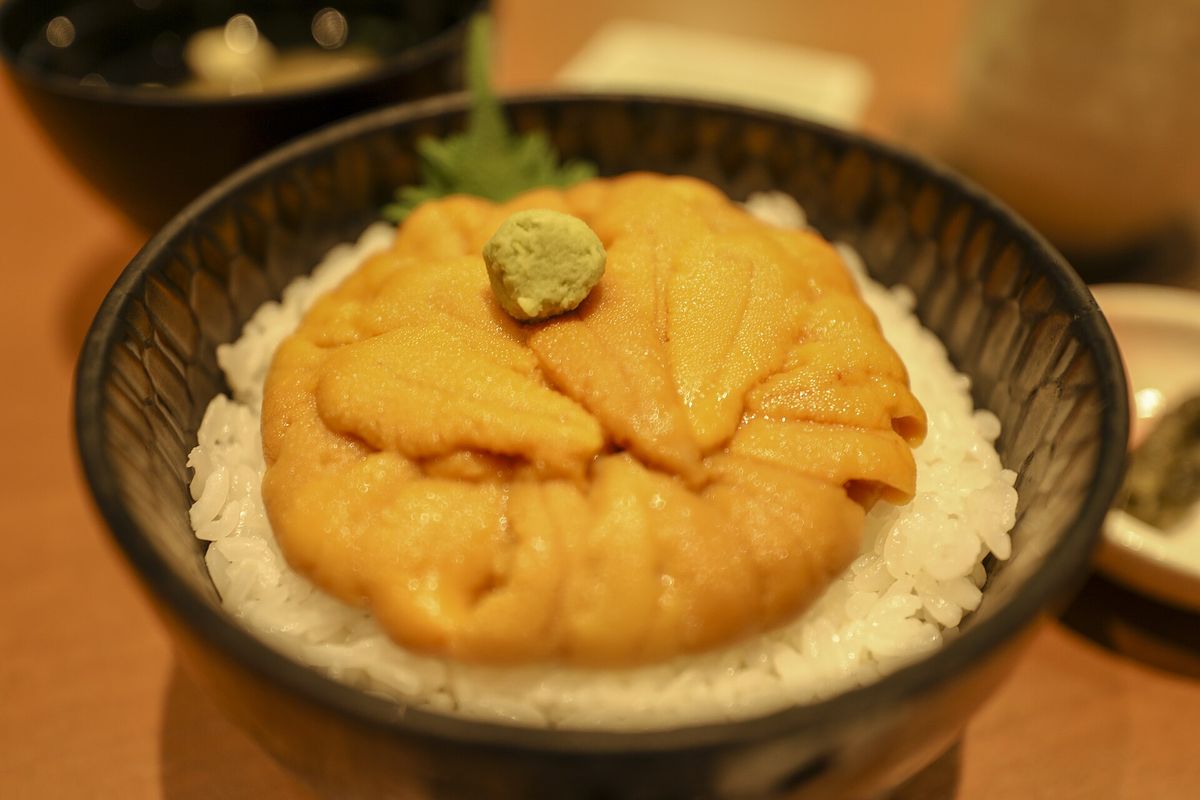 どんぶり一面にうにの身だけがしきつめられたうに丼